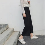Women Ankle-Length Straight Ttrendy Pant High Waist Chic Womens Leisure Wide Leg Capris Student All-match Solid Lady
