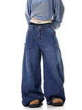 Zingj Design Sense Large Pocket Culass Jeans Men And Women's Autumn New Loose Wide Leg Embroidered Floor