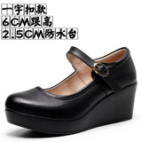 High-Slope Single-Shoe Round Cheongsam Shoes Shallow Walking Shoes Waterproof Table Thick-Soled Size 43 Magic Sticker Women's