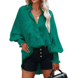 Autumn Streetwear Solid Loose Casual Shirt Female Lantern Long Sleeve Beach Holiday Blouse Button Up All-match Blusa