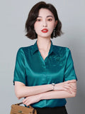 Women Shirt Embroidered Womens Tops Satin Short Sleeve Blouse 2023 Summer Fashion Female Clothing Casual Shirts for