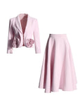 2025 New Pink Three-Dimensional Rose Two-Piece Set Of Waist Thin Suit + 100 Folds Medium And Long Skirt