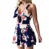 Sling Chest Bow Street Hipster Lace Printing Loose One-piece