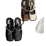 Sense Of Color Square Mary Treasure Shoes Coarse Heel Head Sandals Retro Commuter Buckle Back Empty Women Singles