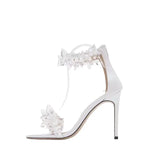 Wind A Word With Fine Heel Sandals 2025 New White Crystal Wedding Shoes Water Diamond High Heels