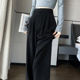 High Sense Suit Pants Female Spring And Summer High Waist Down Small Thin Black Straight Pants Narrow Version Wide Leg Pants-Outfit