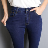 for Women Mom Jeans Blue Gray Black Woman High Elastic Plus Size 40 Stretch Jeans Female Washed Denim Skinny Pencil