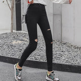 Women 2019 Spring Torn Elastic Ladies Trousers Ankle-length High Waist Casual Female Leggings Woman