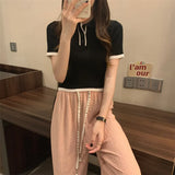 Spring New College Style Short Style Blouse POLO Collar Looks Thin And Cool With