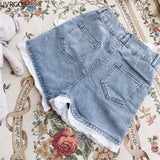 Lolita Denim Shorts Summer Women High Waist Sweet Side Ruffles Bow Harajuku Jeans Girl Simple Casual Hot Y2k Short