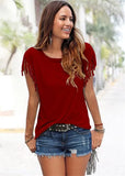 New Summer Solid Sexy Tassel Short Sleeve Women's Tops T Shirt 2021 Fashion Casual O Neck Loose Ladies T Shirt Plus
