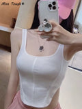 Sexy Party Vest Women Sleeveless Designer Chic Crop Tank Top Casual High Street Korean Sleeveless Strap Top Female