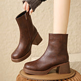 Platform Ankle Boots Thick Heel 2025 New British Style Retro Nude Boots High Heel Round Martin Boots