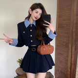 Women's 2023 Autumn and Winter New French Style Suit Jacket Skirt Set Casual Fashion Short Suit Top Pleated Skirt Two-piece