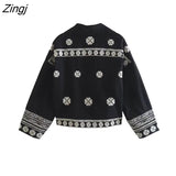 Women Vintage Turn Down Collar Embroidery Black Coat Office Lady Single Breasted Casual Jacket Fashion Tops