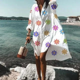 Women Dresses Turn-down Collar Print Casual Long Sleeve Shirt Dress Plus Size Loose Beach Party Vestidos Robe