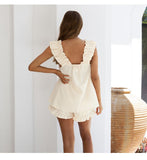 Cotton Women Pajama Robe Sets Casual Ruffles Tops + Shorts Woman 2 Pieces Sets Nightgown Sleepwear
