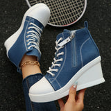 New Large-Size High-Bang Canvas Shoes Women's Pine Cake Thick Bottom Heel Single Shoes Women Increase The Height Of Thin Fashion Single Shoes