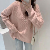 Zingj Thick Twist Pure Color Loose Sweater Female Autumn Dong New Round Collar Lazy Wind Sweater Jacket-Outfit