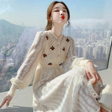 Sweater Maxi Dresses for Women Female Korea Style Slim Embroidery Wool Long Sleeve Woman Dress Party Autumn