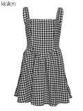 Women Dress Fashion Casual Elegant Strap Mini A-Line Dress Plaid Simple Wild Sweet College Style Streetwear