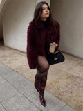 Faux Fuzzy Fur Crop Coat-Outfit