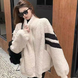 Autumn Kawaii Teddy Bear Fur Oversize Hoodies Harajuku Women Bomber Jacket Faux Lambs Coat Fleece Plus Size