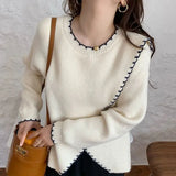 Winter Korean Style Elegant Fashion Sweet Sweater Lady Side Slit All-match Loose Casual Knitted Pullover Top Women