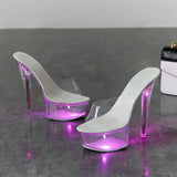 Light Up Glowing Shoes Woman Luminous Clear Sandals Women Platform Shoes Clear High Heel Transparent Stripper Wedding