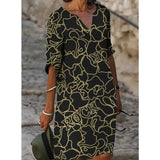 Summer Y2K Vintage V Neck Sundress Women Butterfly Print Midi Dresses Half Sleeve Casual Robe Beach Party Vestido De
