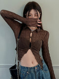 Grunge Aesthetic T Shirt Women Turn-down Collar Korean Style Crop Tops Y2k Vintage Shirt Female Tee Shirt Femme