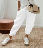 Women Cotton Trousers Pocket Tight Slacks Women's