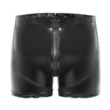 Zingj Men's PU Bright Leather Shorts, Bright Mirror Flat Leather Pants No Odor Size