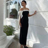 Black Off-shoulder Tie Up Midi Dress- Outfit