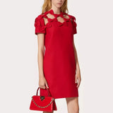 2025 New Bow Knot Hollow Design Sense A Skirt Fashion Name Style Style Red Thin Dress Dress