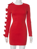 Long Sleeve Bow Cut Out Solid Mini Dress- Outfit