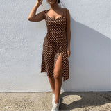 2020 Sundress Summer Women Causal Polka Dot Sleeveless High Pleated elastic waist V-Neck Beach Dress Vestidos De