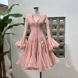 Flower Fairy Vietnamese Designer Lengthen Row Buckle Long-Sleeved Dress Petals Superimposed Geometric Tailoring Body Gentle