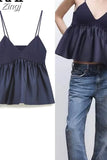 Blue Crop Top Women Knitted Tank Top Female Sleeveless Backless Sexy Tops Woman Ruffle Streetwear Y2k Corsets Tops