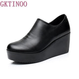 2021 Wedges Women Shoe Spring Autumn Slip-On High Heels Round Toe Genuine Leather Casual Ladies Platform Shoes