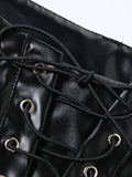 Cut-out Lace Up Pu Leather Pants-Outfit