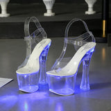 Zingj 34-43 New Thick High Heel Hate Day High Nightclub Shoes Luminous Sandals Women's Shoes Runway Show Pole Dancing Shoes Crystal