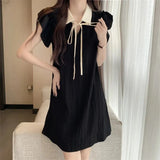 MM300 Pounds Large-Size Reduction Of Small Flying Sleeves Black Dress Women's Summer French Small Fragrant Wind Straight Cover Belly