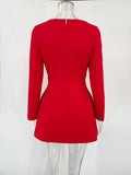Solid Long Sleeve Bow Mini Dress-Outfit