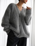 Women Imitation Mink Velvet Knitted Cardigan Loose Long Sleeve Single Breasted Sweater 2023 Autumn Fashion Casual Lady