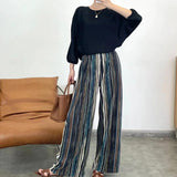 Folds 24 Summer New Fashion Commute Bohemian Striped Print Ice Silk Folded Leisure Broad