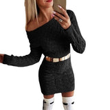 Zingj New In Long Fluorescent Color Twist Waist Open Shoulder Sweater Dress Hot Style Sweater-Outfit