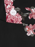 Floral Print 50s Long Flare Black Party Dresses Vintage Shawl Collar Double-Breasted Women Cotton A Line Hepburn