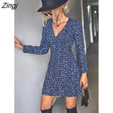 Elegant Floral Print Dresses Women Summer Dresses 2022 New V-neck Full Flared Sleeve Waist Ruffle Hem A-line Mini
