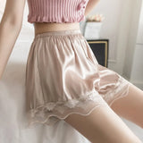Sexy Lace Satin Safety Shorts Summer Thin Outside Lace Pajamas Shorts Ladies Cool Home Sleepping Bottoms